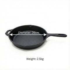 Pre-Seasoned Cast Iron 26CM Fry Pan – 1.9KG, Naturally Nonstick, Gas & Induction Compatible, Ideal for Frying, Searing, Sautéing & More