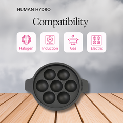 Cast Iron 7-Pit Paniyaram Pan, 18CM, 1.5KG, Naturally Nonstick, Induction & Gas Compatible