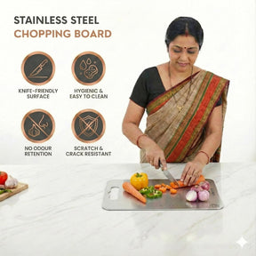 Stainless Steel Chopping Board (36 x 25CM), Rust-Resistant, Anti-Bacterial, Heavy-Duty Cutting Board for Vegetables, Fruits & Meat
