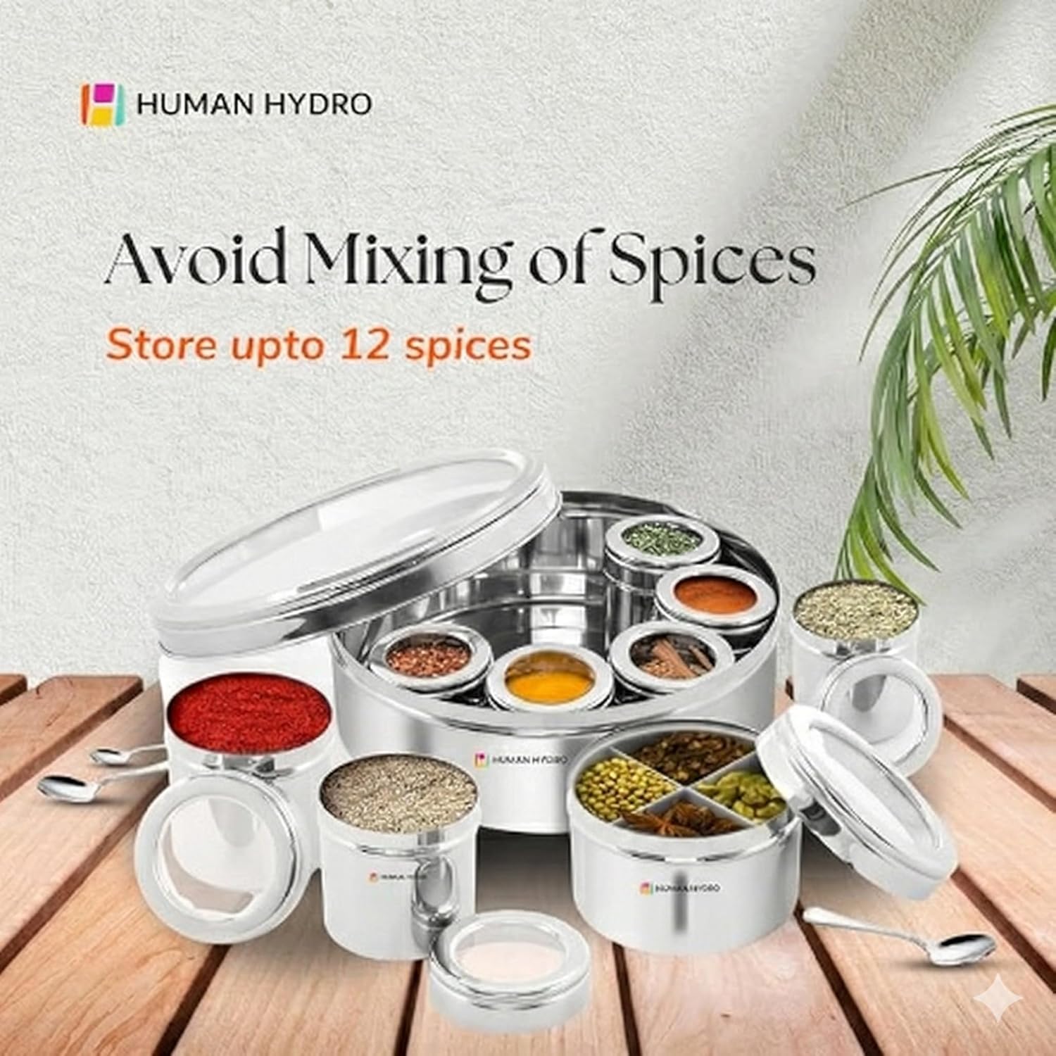 12-in-1 Stainless Steel Masala Dabba with See-Through Lid, Airtight Spice Box & Spice Organizer for Kitchen