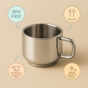 Set of 12 Premium Large Stainless Steel Tea Cups (130 ml each), Spill-Proof Rim Design, Durable, Rust-Free & Dishwasher Safe