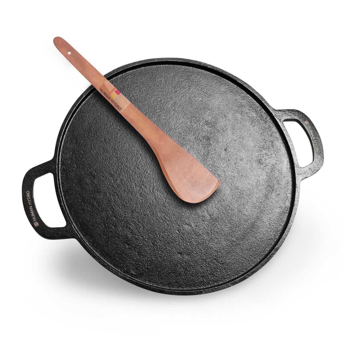 Cast Iron Tawa with Wooden Spatula, 29CM, Naturally Nonstick, Induction & Gas Compatible, Perfect for Dosa, Roti & Paratha