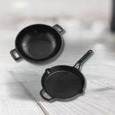 Cast Iron Kadhai (23CM) & Fry Pan (25CM) Combo, Naturally Nonstick, Induction & Gas Compatible, Perfect for Frying, Sautéing & Slow Cooking