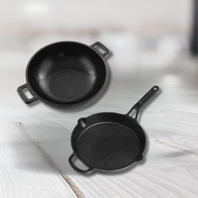 Cast Iron Kadhai (23CM) & Fry Pan (25CM) Combo, Naturally Nonstick, Induction & Gas Compatible, Perfect for Frying, Sautéing & Slow Cooking