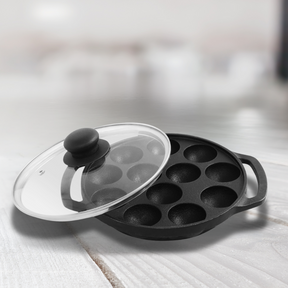 12 Pit Paniyaram Pan with Glass Lid