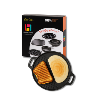 2-in-1 Cast Iron Grill Tawa, 30CM, Naturally Nonstick, Non-Toxic, Gas & Induction Compatible, Perfect for Grilling & Tandoor-Style Cooking