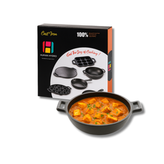 Cast Iron Kadai, 24CM, Naturally Nonstick, Non-Toxic, Flat Bottom, Gas & Induction Compatible, Perfect for Frying & Slow Cooking