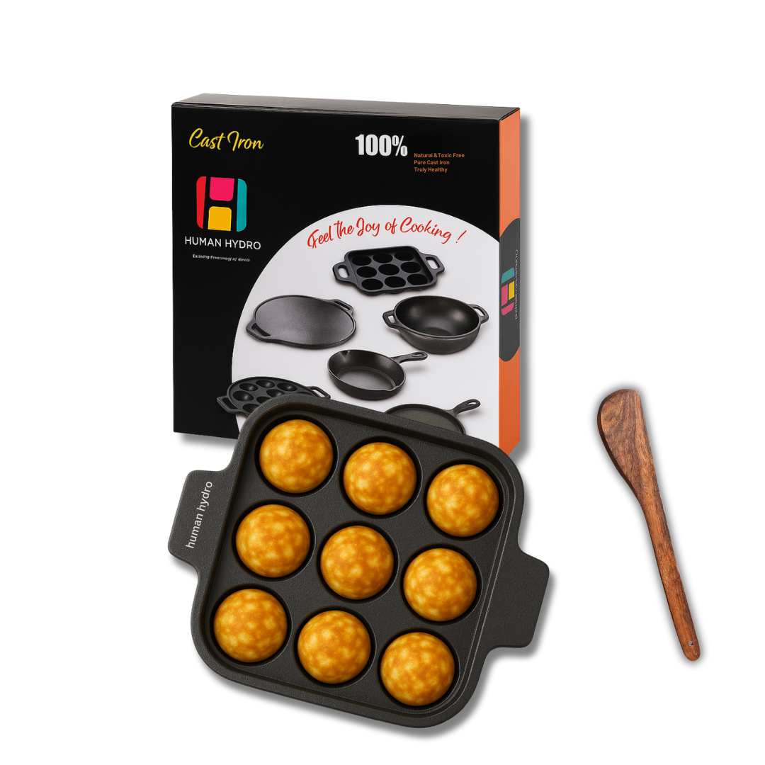 9 pit paniyaram pan & spatula with box