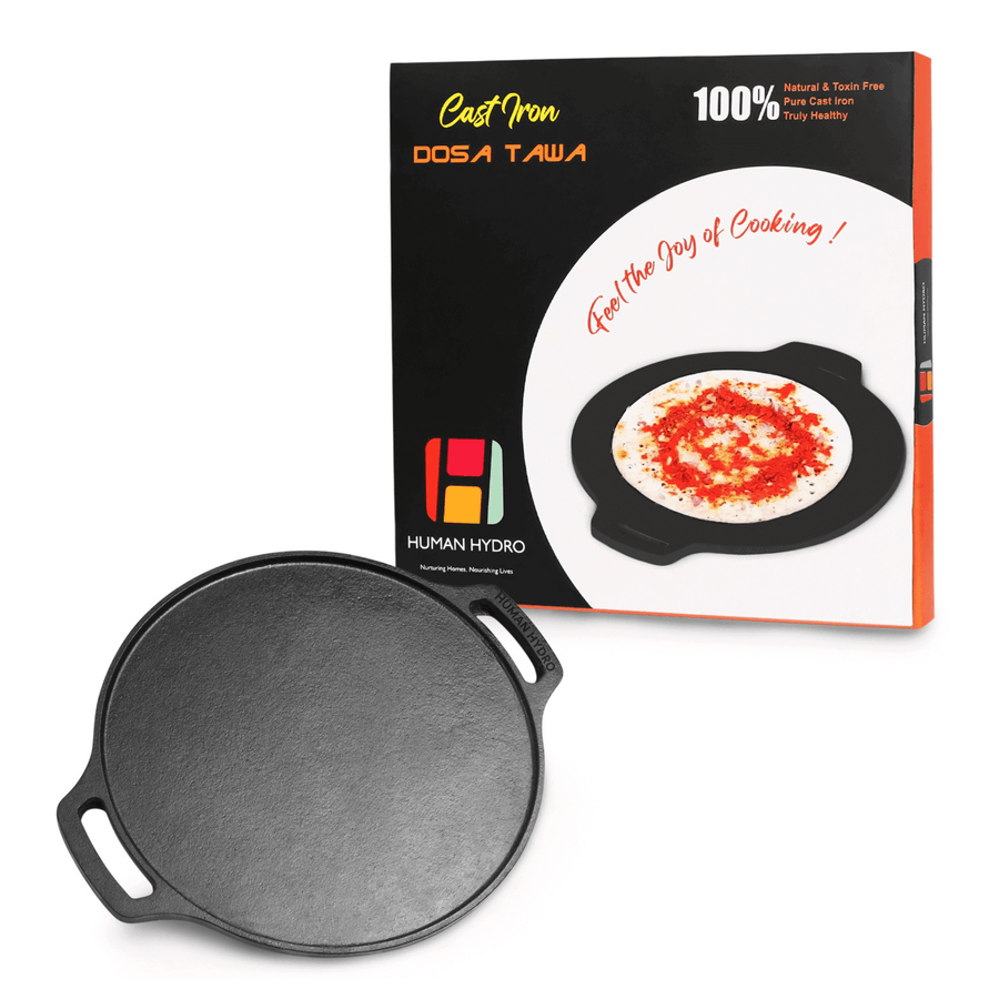 Cast Iron Double Handle Dosa Tawa, 29CM, Naturally Nonstick, Non-Toxic, Gas & Induction Compatible