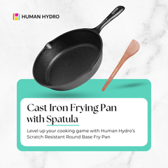 Cast Iron Fry Pan (8 Inch/20CM) with Wooden Spatula, Naturally Nonstick, Non-Toxic, Gas & Induction Compatible, Perfect for Frying & Searing