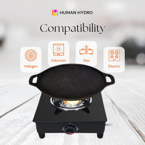 Cast Iron Tawa with Wooden Spatula, 29CM, Naturally Nonstick, Induction & Gas Compatible, Perfect for Dosa, Roti & Paratha