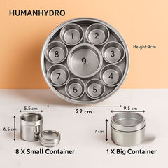 9-in-1 Stainless Steel Masala Dabba with See-Through Lid, Airtight Spice Box for Kitchen, Multi-Compartment Masala Organizer