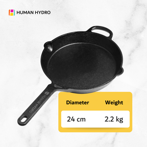 Cast Iron Fry Pan (24CM) with Wooden Spatula, Naturally Nonstick, Non-Toxic, Gas & Induction Compatible, Perfect for Frying & Searing