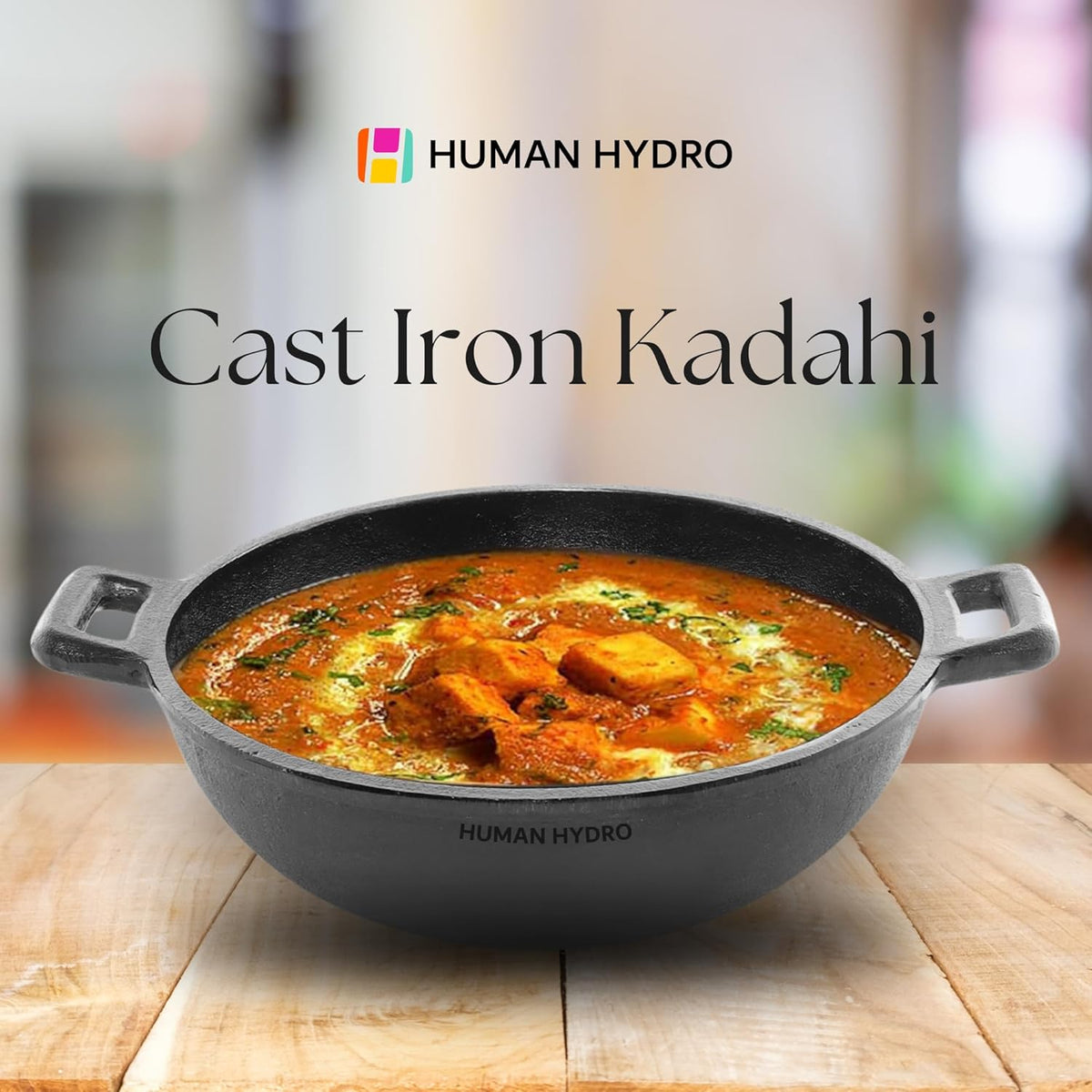 Cast Iron Kadai, 23CM, 1.3L, 2.5KG, Naturally Nonstick, Non-Toxic, Flat Bottom, Gas & Induction Friendly