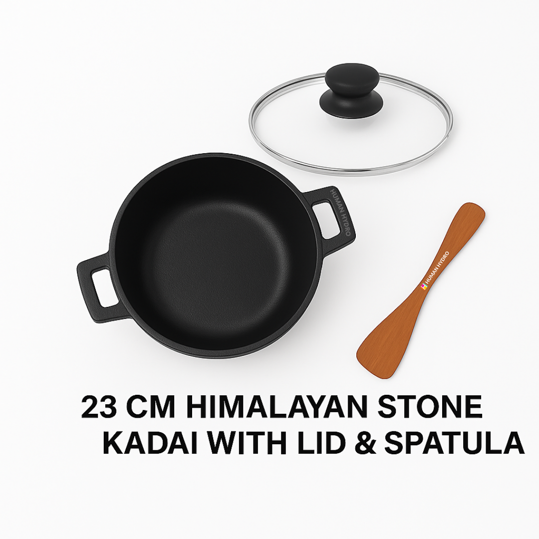 23cm kadai with lid and spatula text