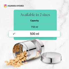 Stainless Steel Storage Container (500ml) with Transparent Window, Airtight Lid, Glossy Finish, Perfect for Spices, Grains, Snacks & More