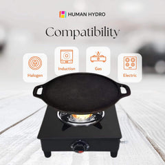 Cast Iron Double Handle Dosa Tawa with Wooden Spatula, 30CM, 2.5KG, Naturally Nonstick & Induction Friendly