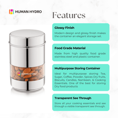 Stainless Steel Storage Container (500ml) with Transparent Window, Airtight Lid, Glossy Finish, Perfect for Spices, Grains, Snacks & More