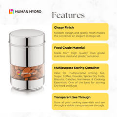 Stainless Steel Storage Container (750ml) Transparent Window, Airtight Lid, Glossy Finish, Perfect for Spices, Grains, Snacks, Kitchen Storage