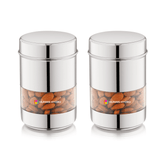 Set of 2 Human Hydro stainless steel storage containers with transparent windows, perfect for holding almonds.