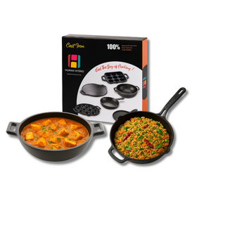 Cast Iron Kadhai (23CM) & Fry Pan (25CM) Combo, Naturally Nonstick, Induction & Gas Compatible, Perfect for Frying, Sautéing & Slow Cooking