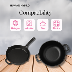 Cast Iron Kadhai (23CM) & Fry Pan (25CM) Combo, Naturally Nonstick, Induction & Gas Compatible, Perfect for Frying, Sautéing & Slow Cooking