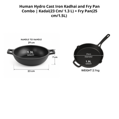 Cast Iron Kadhai (23CM) & Fry Pan (25CM) Combo, Naturally Nonstick, Induction & Gas Compatible, Perfect for Frying, Sautéing & Slow Cooking