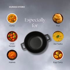 Pre-Seasoned Cast Iron Kadai with Wooden Spatula – 24CM, Naturally Nonstick, Induction & Gas Compatible