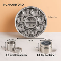 12-in-1 Stainless Steel Masala Dabba with See-Through Lid, Airtight Spice Box & Spice Organizer for Kitchen