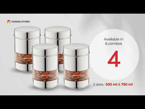 Stainless Steel Storage Container (500ml) with Transparent Window, Airtight Lid, Glossy Finish, Perfect for Spices, Grains, Snacks & More