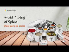 12-in-1 Stainless Steel Masala Dabba with See-Through Lid, Airtight Spice Box & Spice Organizer for Kitchen