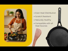 Pre-Seasoned Cast Iron 26CM Fry Pan with Wooden Spatula – 1.9KG, Naturally Nonstick, Gas & Induction Compatible, Ideal for Frying, Searing, Sautéing & More