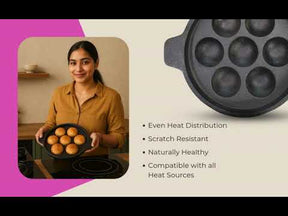 Cast Iron 7-Pit Paniyaram Pan, 18CM, 1.5KG, Naturally Nonstick, Induction & Gas Compatible