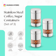 Stainless Steel Storage Containers (Set of 3) 500ml Each, Transparent Window, Airtight Lids, Glossy Finish, Perfect for Spices, Grains, Snacks & Kitchen Storage