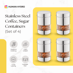 Stainless Steel Storage Containers (Set of 4) 750ml Each, Transparent Window, Airtight Lids, Glossy Finish, Multi-Purpose for Spices, Grains, Snacks, Kitchen Use