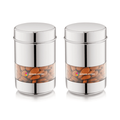 Stainless Steel Storage Containers (Set of 2) 750ml Each, Transparent Window, Airtight Lids, Glossy Finish, Ideal for Spices, Grains, Snacks & Kitchen Storage