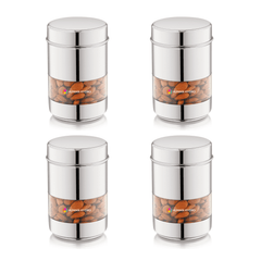 Stainless Steel Storage Containers (Set of 4) 500ml Each, Transparent Window, Airtight Lids, Glossy Finish, Perfect for Spices, Grains, Snacks & Kitchen Storage
