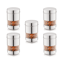 Stainless Steel Storage Containers (Set of 5) 500ml Each, Transparent Window, Airtight Lids, Glossy Finish, Ideal for Spices, Grains, Snacks & Pantry Storage