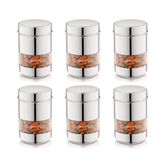 Set of 6 stainless steel storage containers with transparent windows, perfect for organizing spices and snacks.