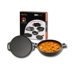 Cast Iron Kadai (23CM) & Double Handle Dosa Tawa (30CM) Combo, Naturally Nonstick, Induction & Gas Compatible
